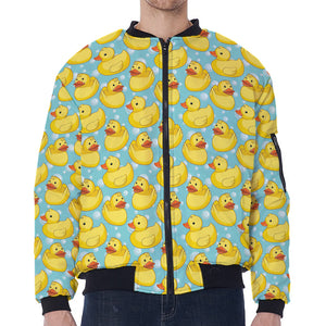 Cute Cartoon Duck Pattern Print Zip Sleeve Bomber Jacket