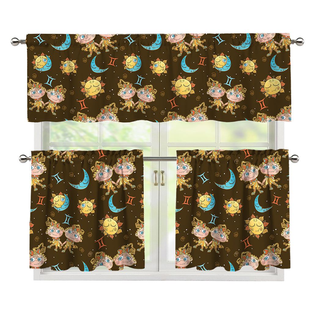 Cute Cartoon Gemini Pattern Print 3 Piece Kitchen Curtains