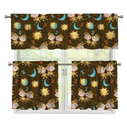 Cute Cartoon Gemini Pattern Print 3 Piece Kitchen Curtains
