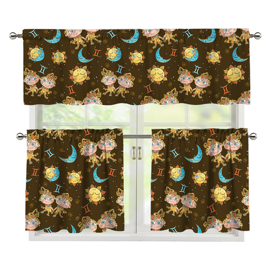 Cute Cartoon Gemini Pattern Print 3 Piece Kitchen Curtains