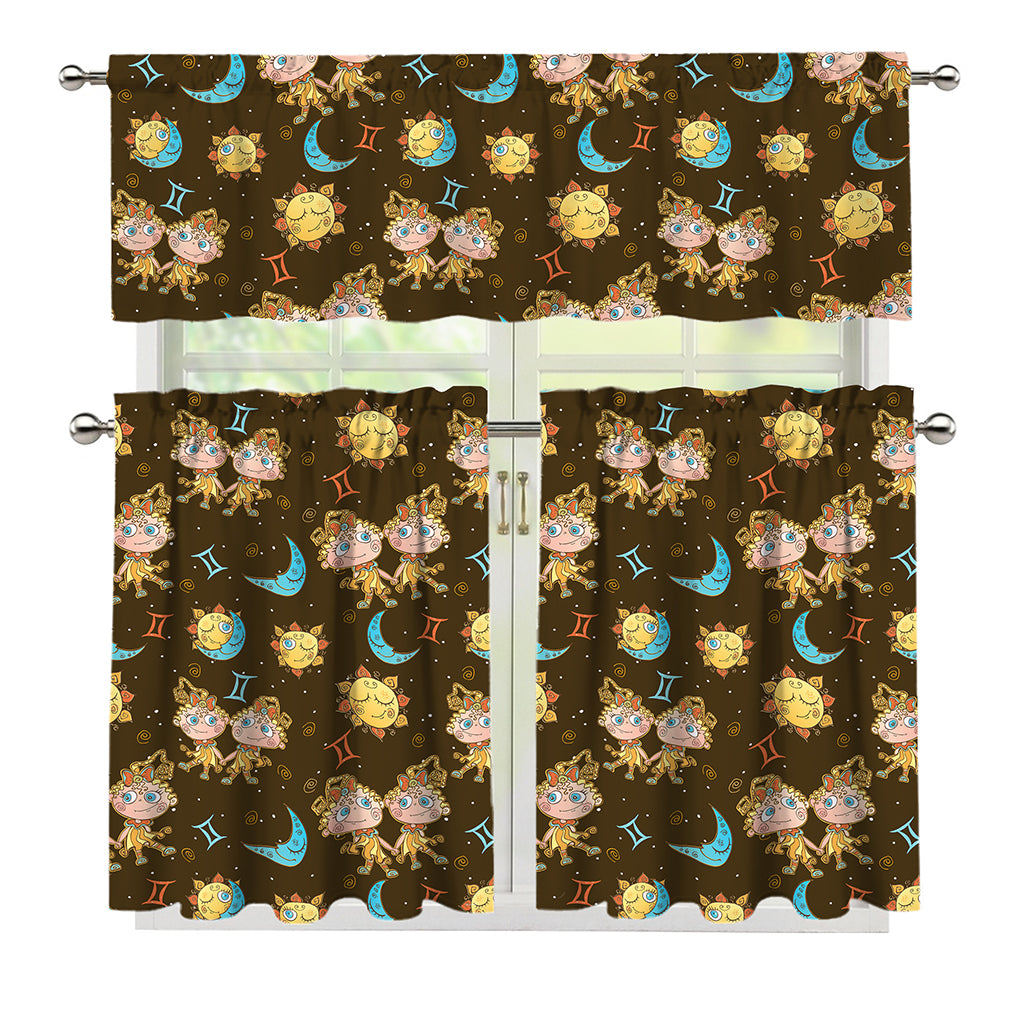 Cute Cartoon Gemini Pattern Print 3 Piece Kitchen Curtains