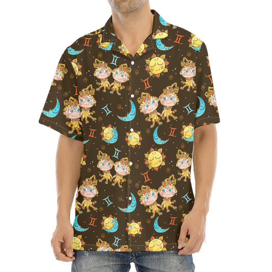 Cute Cartoon Gemini Pattern Print Aloha Shirt