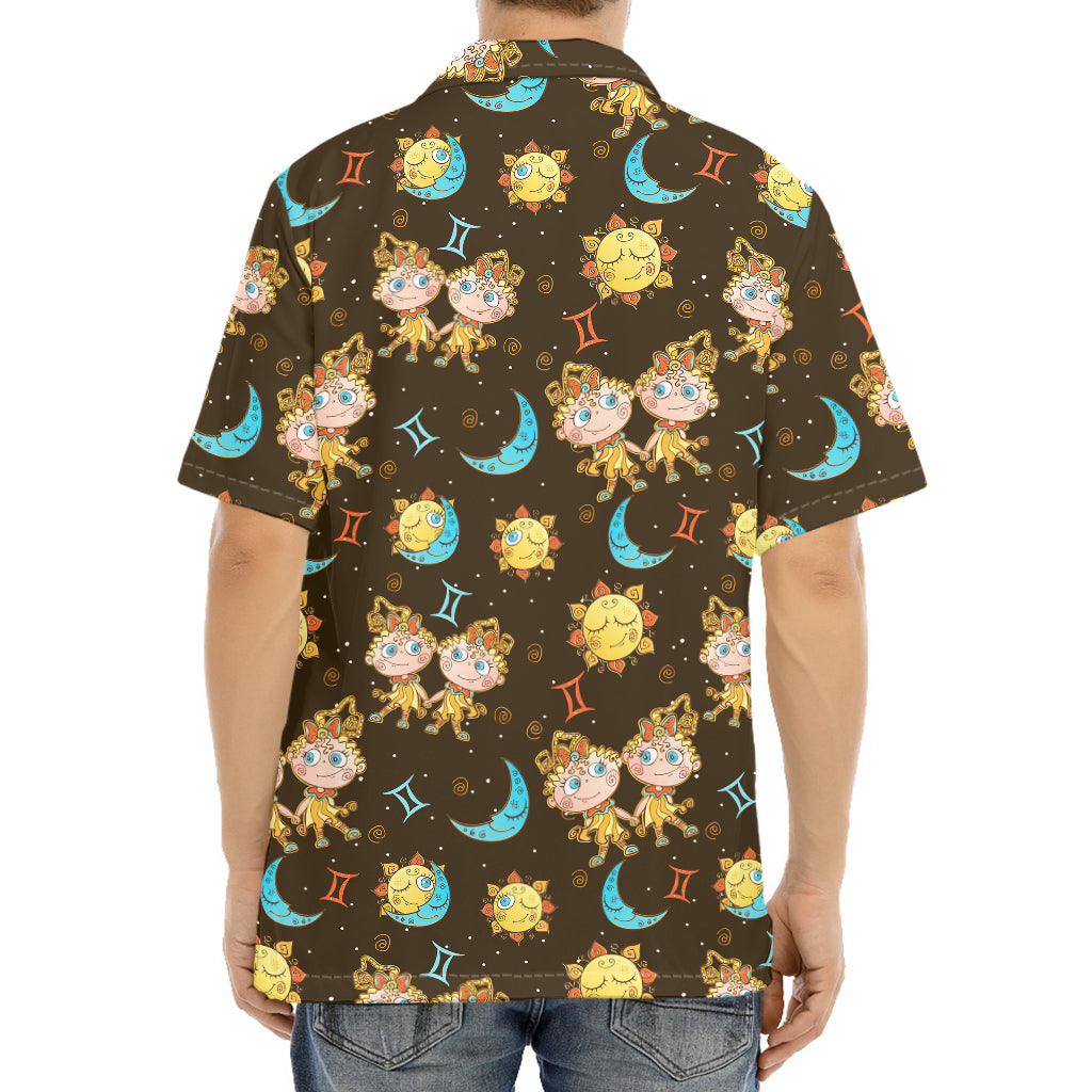 Cute Cartoon Gemini Pattern Print Aloha Shirt