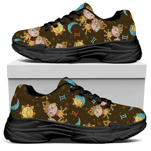 Cute Cartoon Gemini Pattern Print Black Chunky Shoes