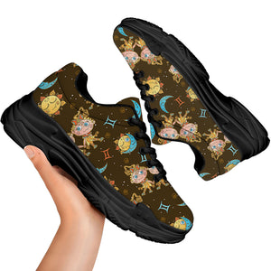 Cute Cartoon Gemini Pattern Print Black Chunky Shoes