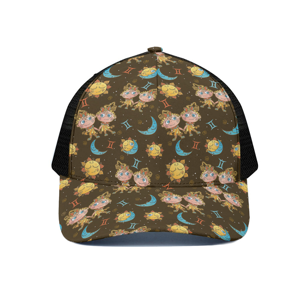 Cute Cartoon Gemini Pattern Print Black Mesh Trucker Cap