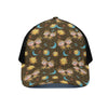 Cute Cartoon Gemini Pattern Print Black Mesh Trucker Cap