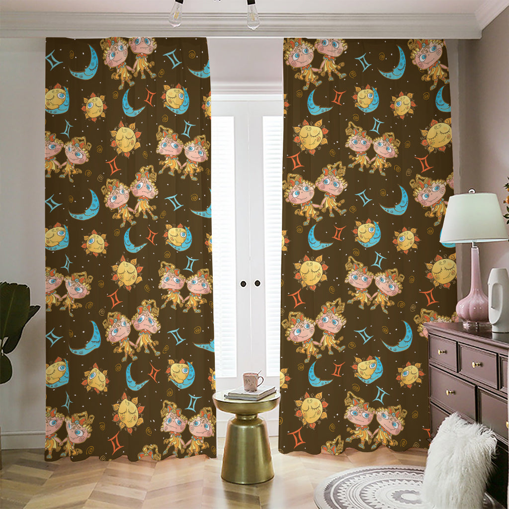 Cute Cartoon Gemini Pattern Print Blackout Pencil Pleat Curtains