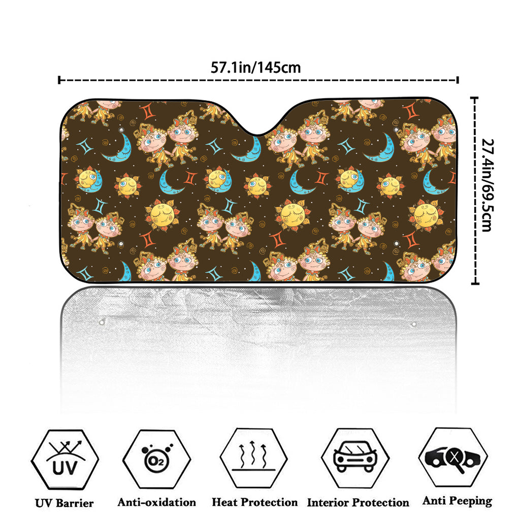 Cute Cartoon Gemini Pattern Print Car Windshield Sun Shade