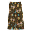 Cute Cartoon Gemini Pattern Print Cotton Front Slit Maxi Skirt