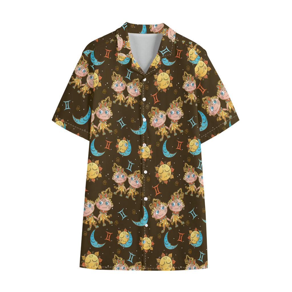 Cute Cartoon Gemini Pattern Print Cotton Hawaiian Shirt