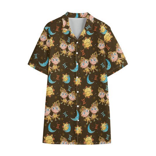 Cute Cartoon Gemini Pattern Print Cotton Hawaiian Shirt