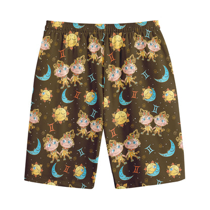 Cute Cartoon Gemini Pattern Print Cotton Shorts