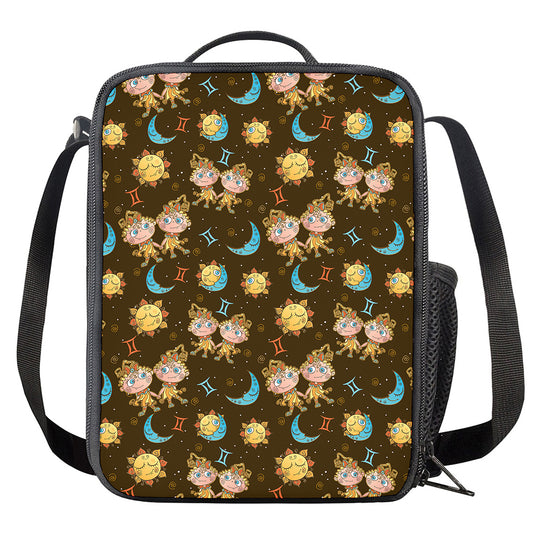 Cute Cartoon Gemini Pattern Print Crossbody Lunch Bag