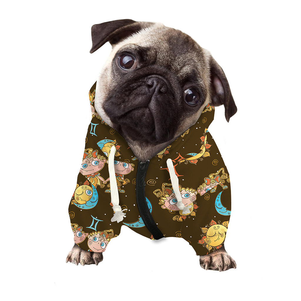Cute Cartoon Gemini Pattern Print Dog Zip Up Hoodie