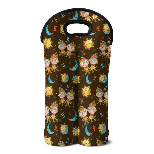 Cute Cartoon Gemini Pattern Print Double Neoprene Wine Tote