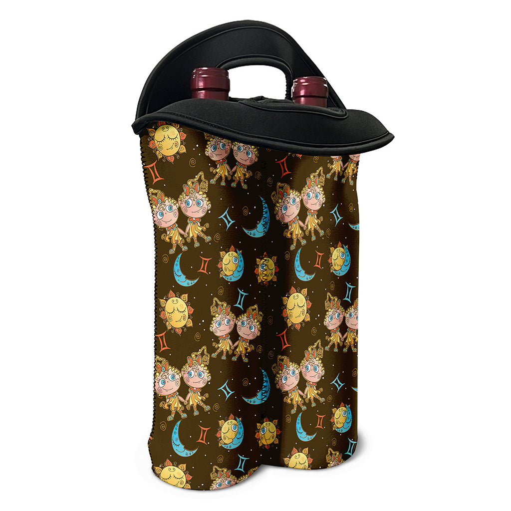 Cute Cartoon Gemini Pattern Print Double Neoprene Wine Tote