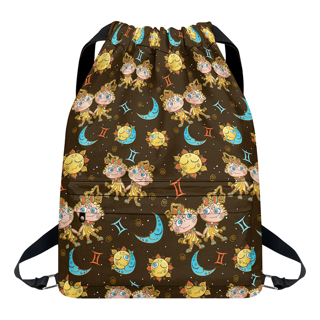 Cute Cartoon Gemini Pattern Print Drawstring Backpack