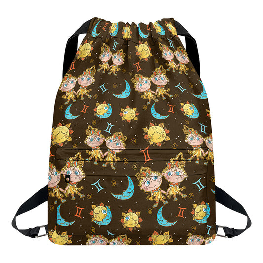 Cute Cartoon Gemini Pattern Print Drawstring Backpack
