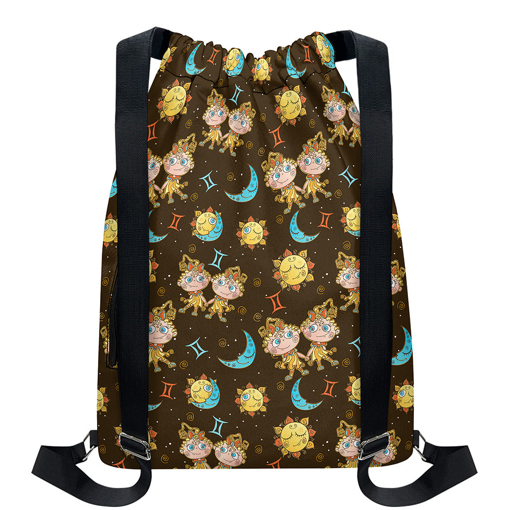 Cute Cartoon Gemini Pattern Print Drawstring Backpack