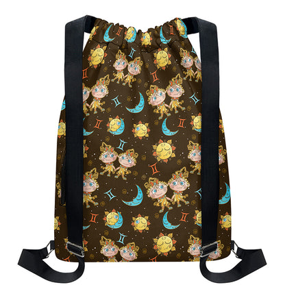 Cute Cartoon Gemini Pattern Print Drawstring Backpack