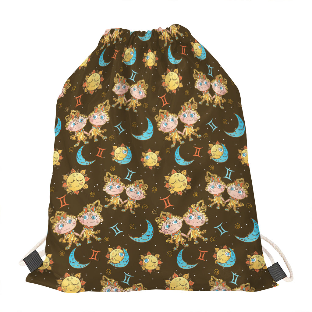 Cute Cartoon Gemini Pattern Print Drawstring Bag