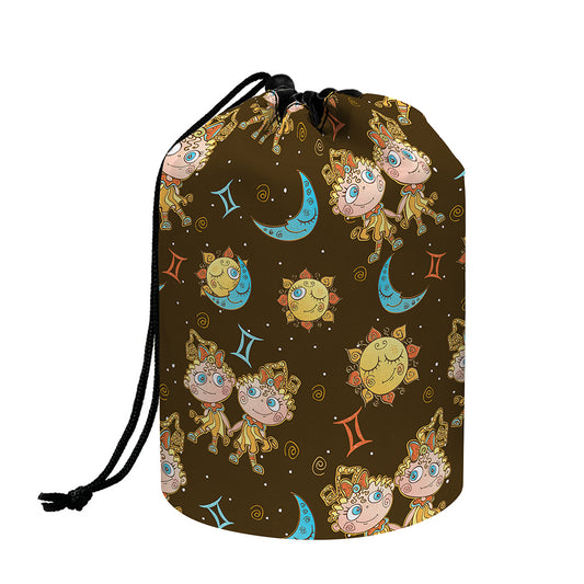 Cute Cartoon Gemini Pattern Print Drawstring Makeup Bag