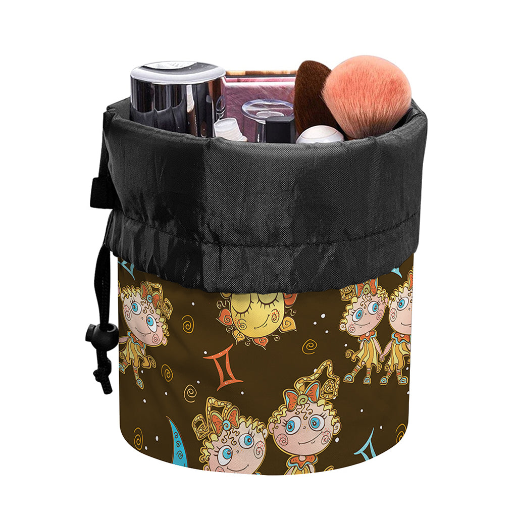 Cute Cartoon Gemini Pattern Print Drawstring Makeup Bag