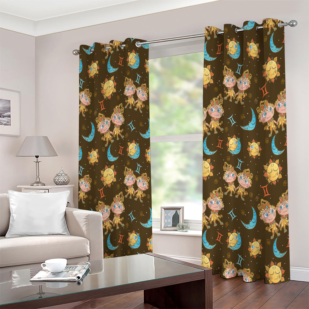 Cute Cartoon Gemini Pattern Print Extra Wide Grommet Curtains