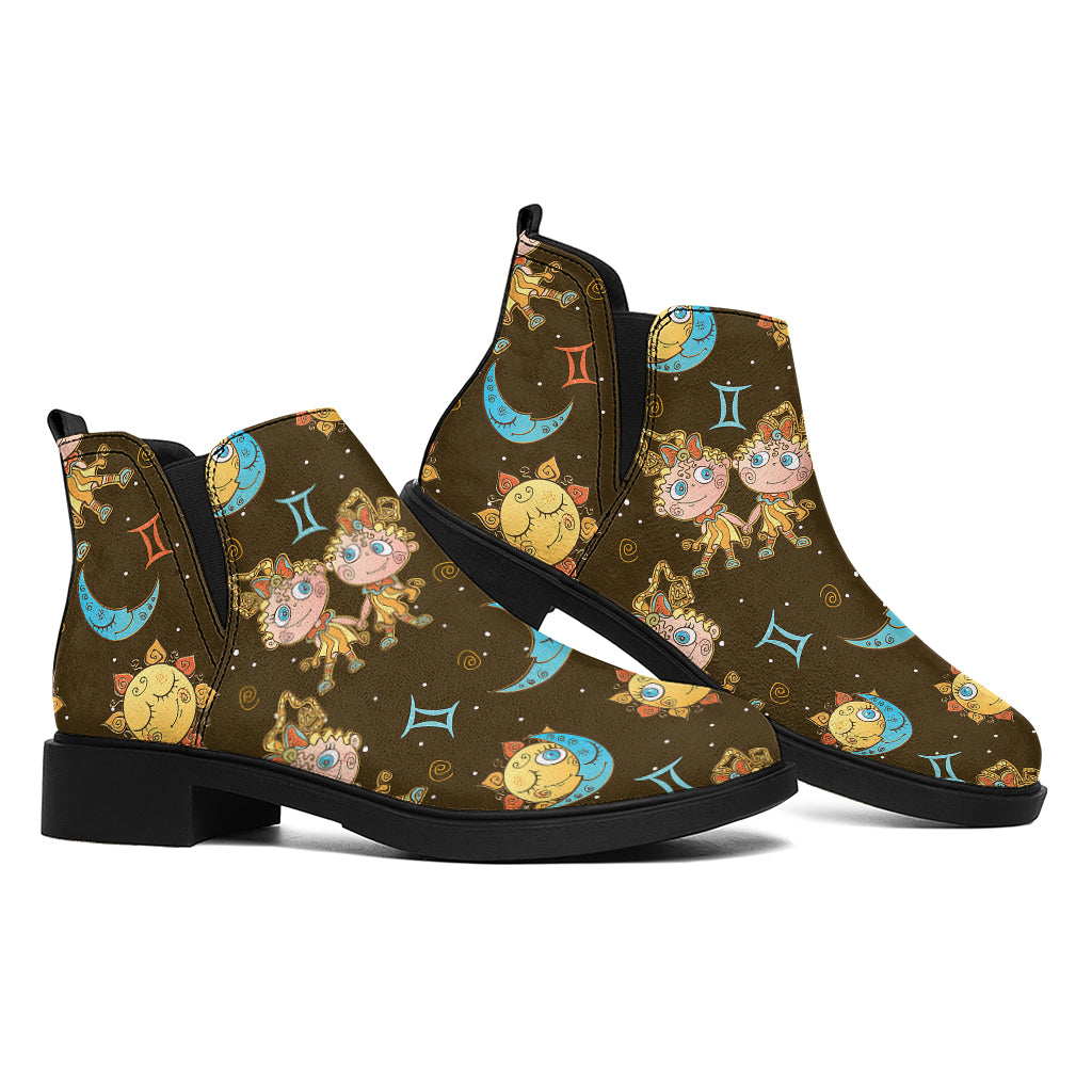 Cute Cartoon Gemini Pattern Print Flat Ankle Boots