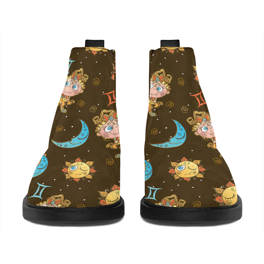 Cute Cartoon Gemini Pattern Print Flat Ankle Boots