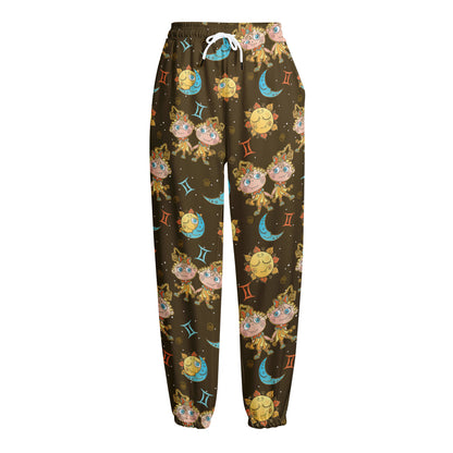 Cute Cartoon Gemini Pattern Print Fleece Lined Knit Pants