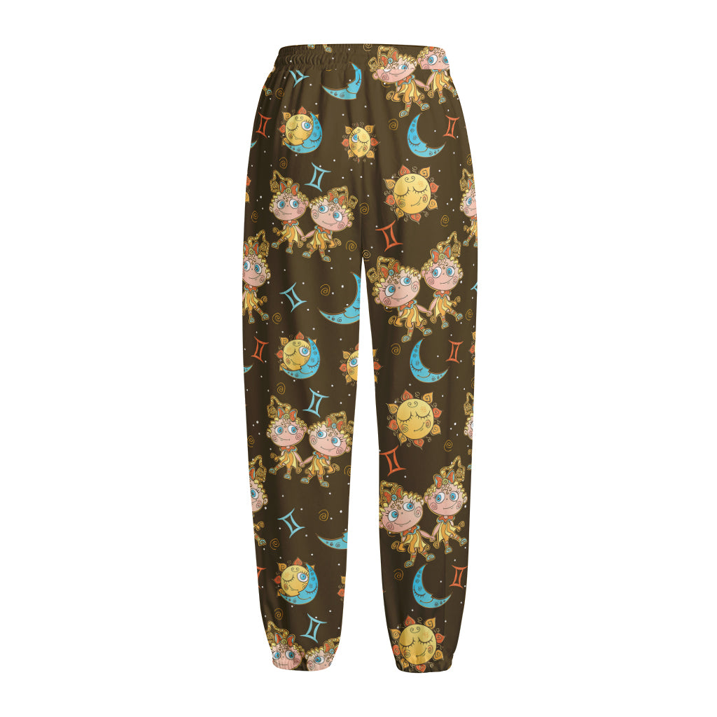 Cute Cartoon Gemini Pattern Print Fleece Lined Knit Pants