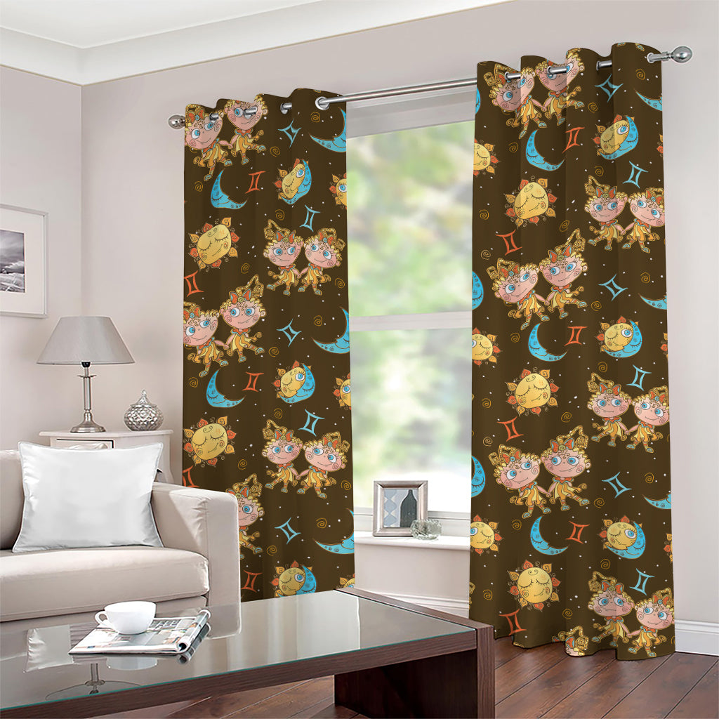 Cute Cartoon Gemini Pattern Print Grommet Curtains