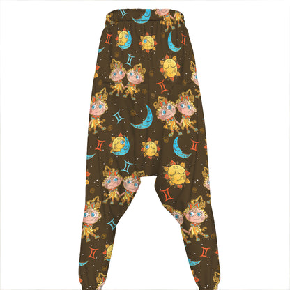 Cute Cartoon Gemini Pattern Print Hammer Pants