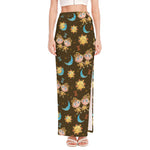 Cute Cartoon Gemini Pattern Print High Slit Maxi Skirt