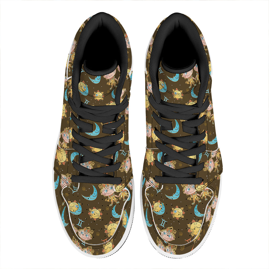 Cute Cartoon Gemini Pattern Print High Top Leather Sneakers