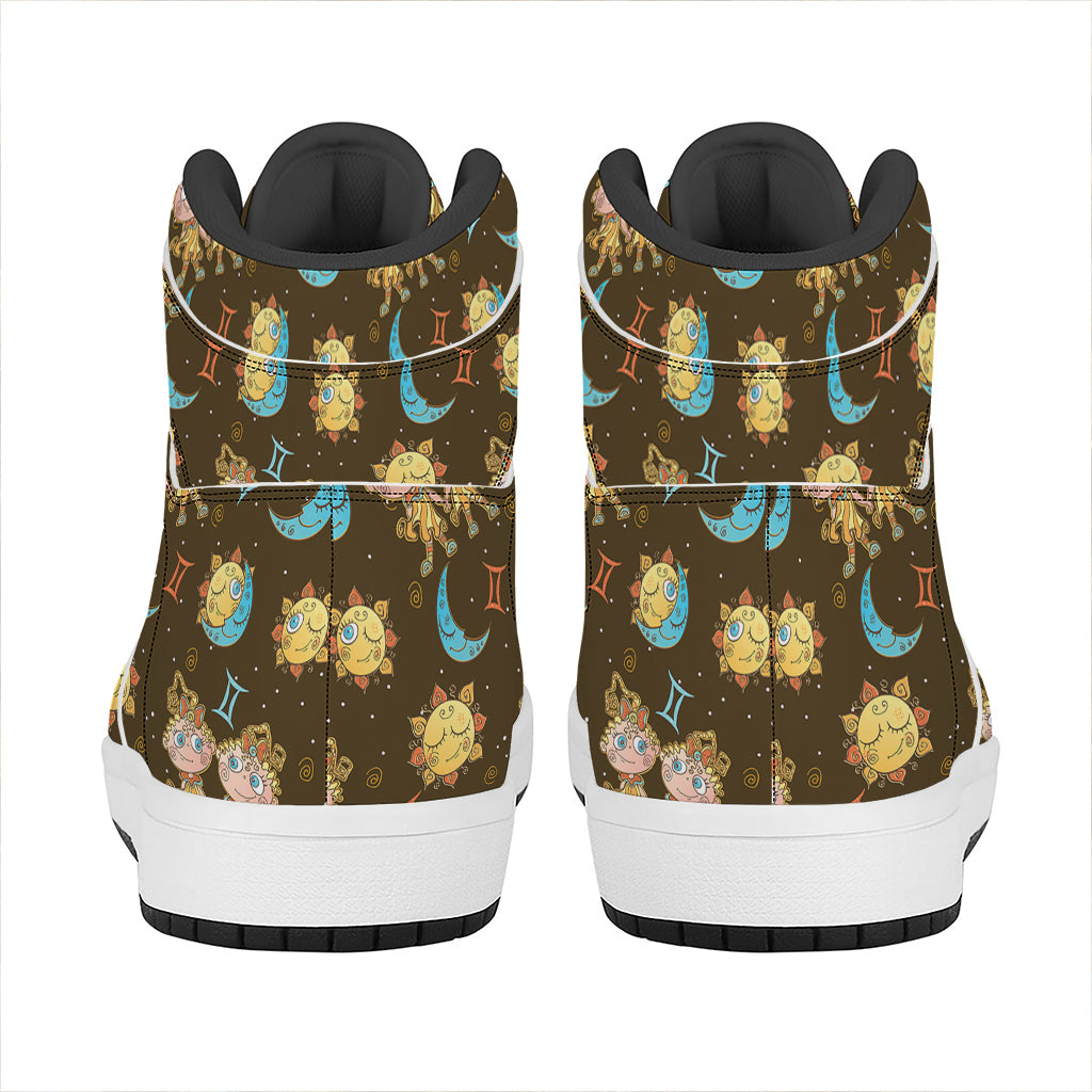 Cute Cartoon Gemini Pattern Print High Top Leather Sneakers