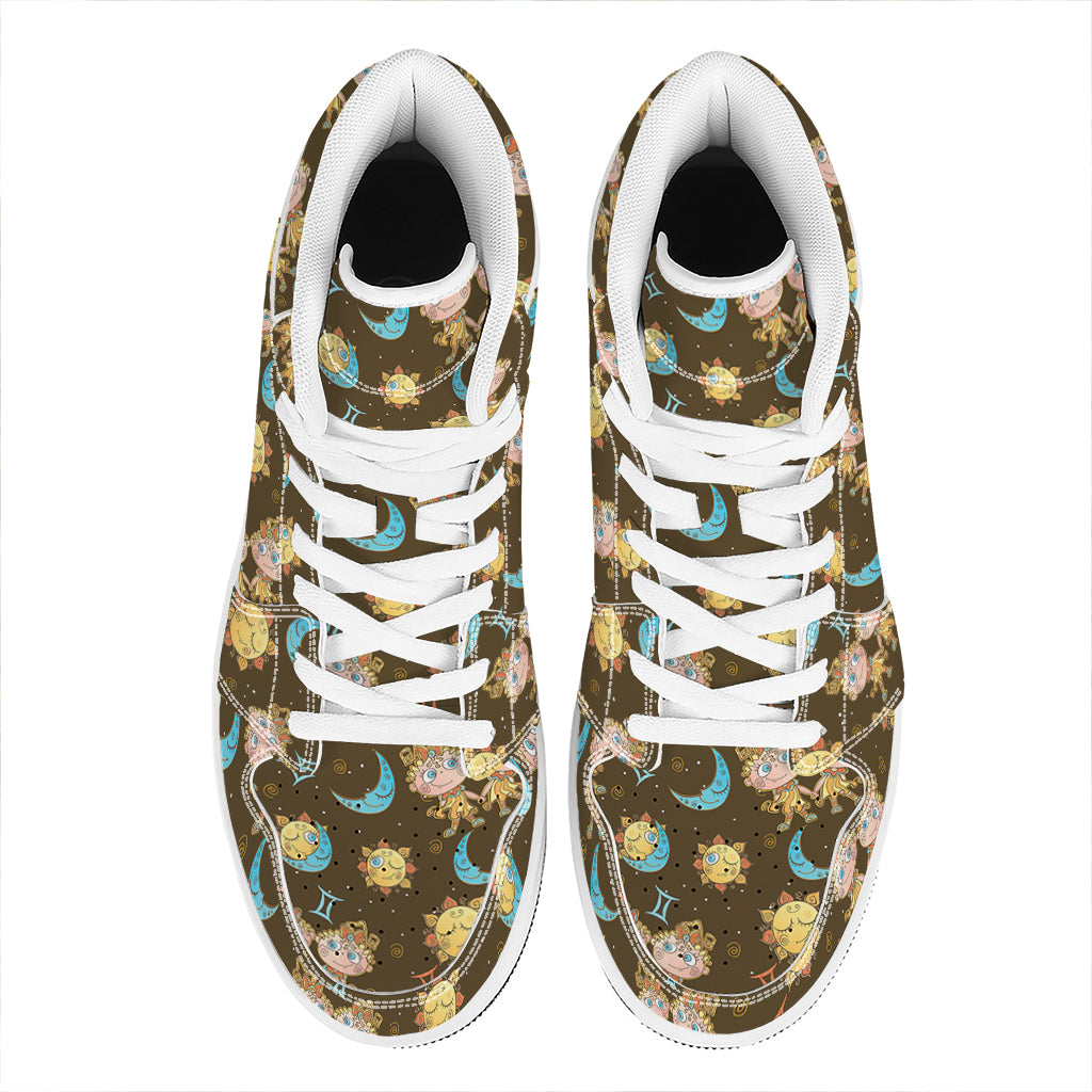 Cute Cartoon Gemini Pattern Print High Top Leather Sneakers