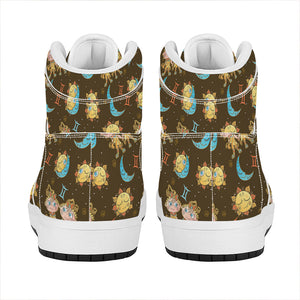 Cute Cartoon Gemini Pattern Print High Top Leather Sneakers