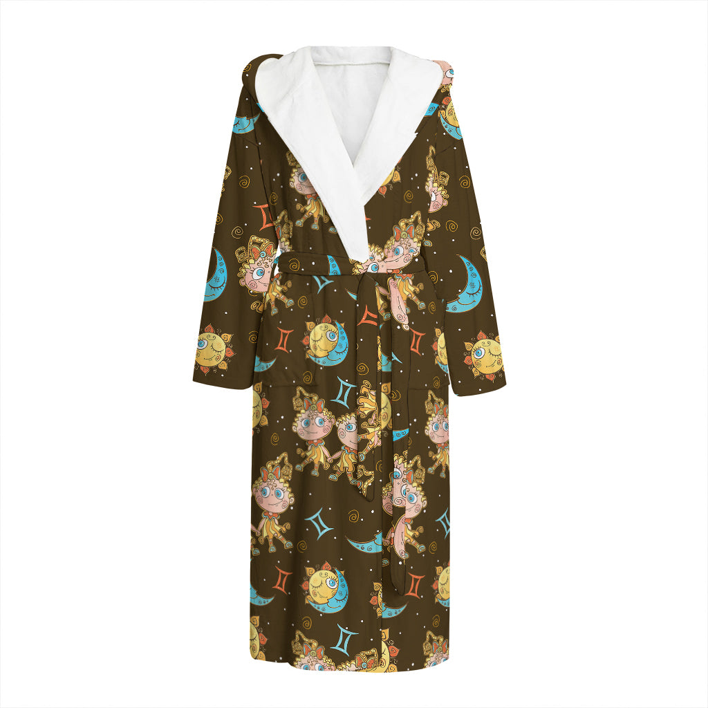 Cute Cartoon Gemini Pattern Print Hooded Bathrobe