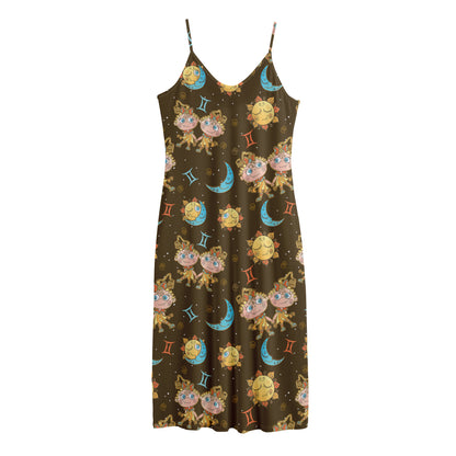 Cute Cartoon Gemini Pattern Print Jersey Midi Cami Dress