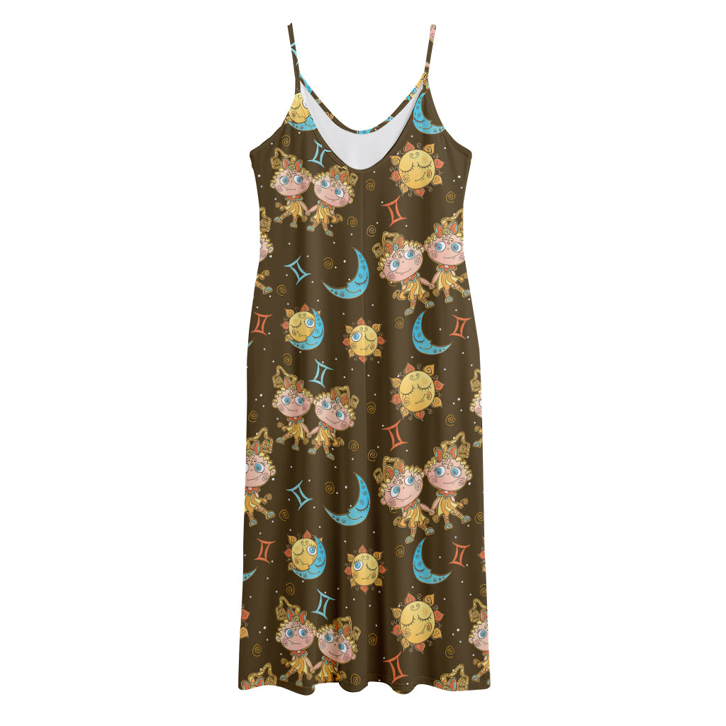 Cute Cartoon Gemini Pattern Print Jersey Midi Cami Dress