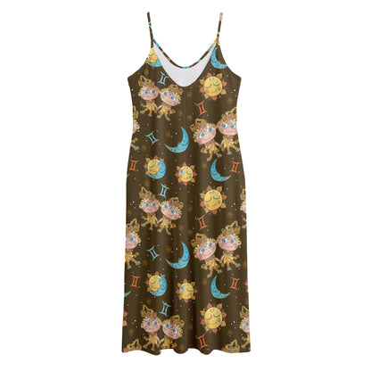 Cute Cartoon Gemini Pattern Print Jersey Midi Cami Dress