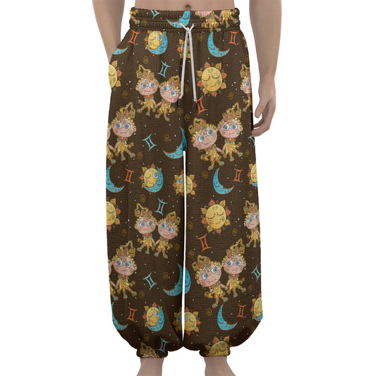 Cute Cartoon Gemini Pattern Print Lantern Pants