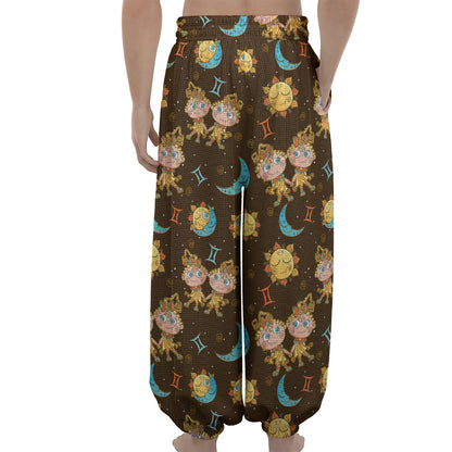 Cute Cartoon Gemini Pattern Print Lantern Pants