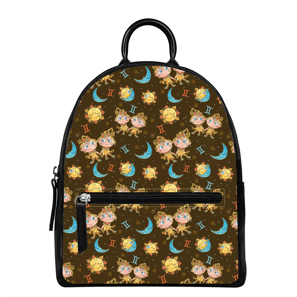 Cute Cartoon Gemini Pattern Print Leather Backpack