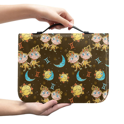 Cute Cartoon Gemini Pattern Print Leather Bible Cover