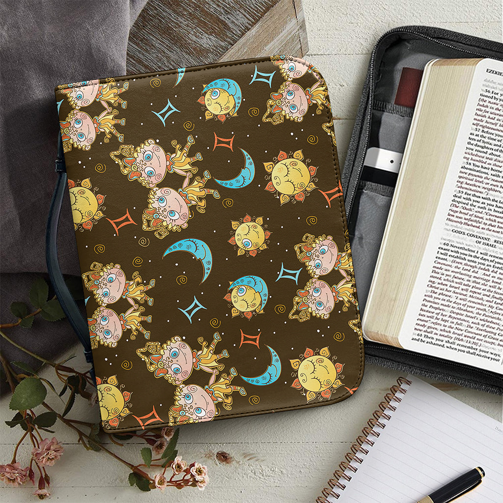 Cute Cartoon Gemini Pattern Print Leather Bible Cover