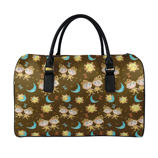 Cute Cartoon Gemini Pattern Print Leather Duffle Bag